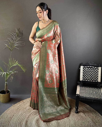 Affordable Luxury Soft Silk Saree with Ikkat Zari Weaving, Minakari Work and Contrast Border