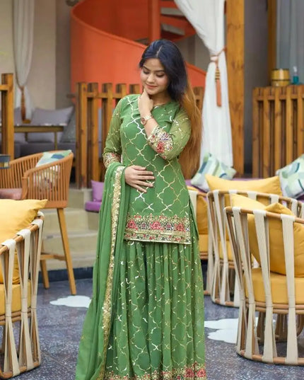 Designer Party Wear Sharara Palazzo Set Heavy Faux Georgette with Sequence Embroidery