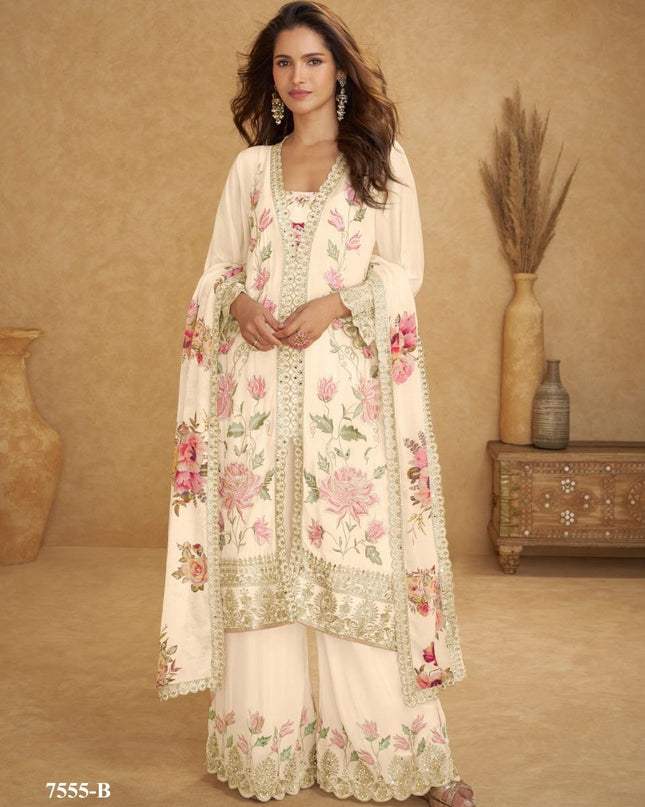 Elegant Chinon Sequins and Mirror Work Kurta Palazzo Set