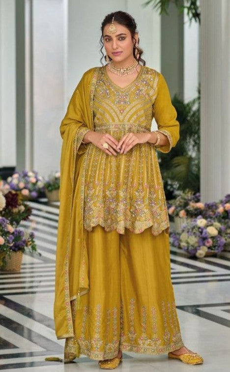 Luxury Heavy Chinon Embroidery Kurta Palazzo Set with Dupatta