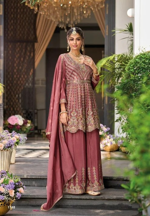 Luxury Heavy Chinon Embroidery Kurta Palazzo Set with Dupatta