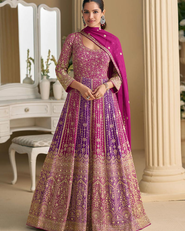 Designer Heavy Georgette Embroidered Sequins Gown With Dupatta