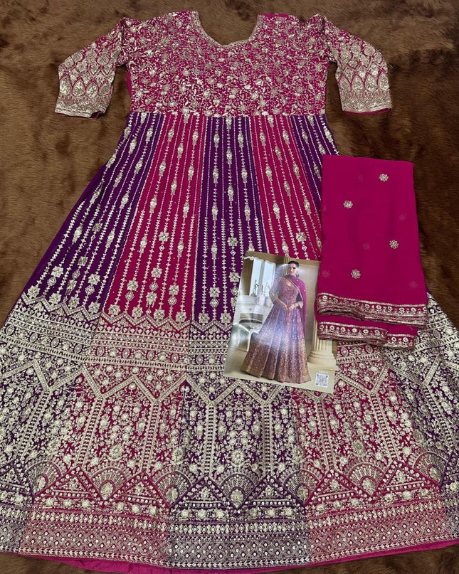 Designer Heavy Georgette Embroidered Sequins Gown With Dupatta