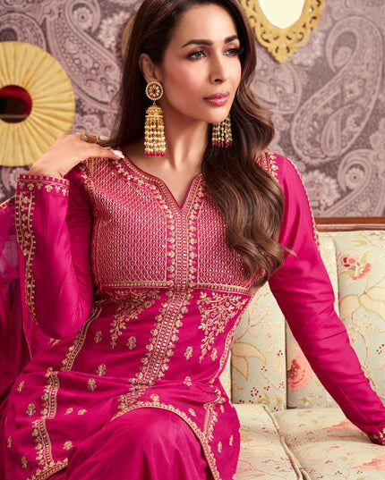 Pure Viscose Chanderi Silk Kurta Set with Embroidery Sequence Work Close Up