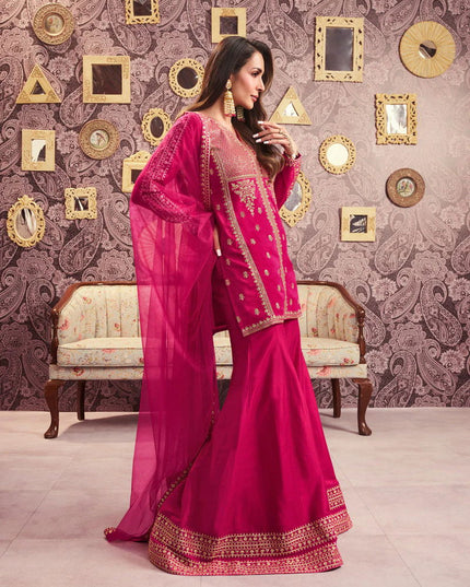 Pure Viscose Chanderi Silk Kurta Set with Embroidery Sequence Work