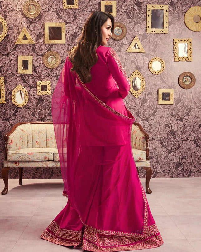 Pure Viscose Chanderi Silk Kurta Set with Embroidery Sequence Work Back Side