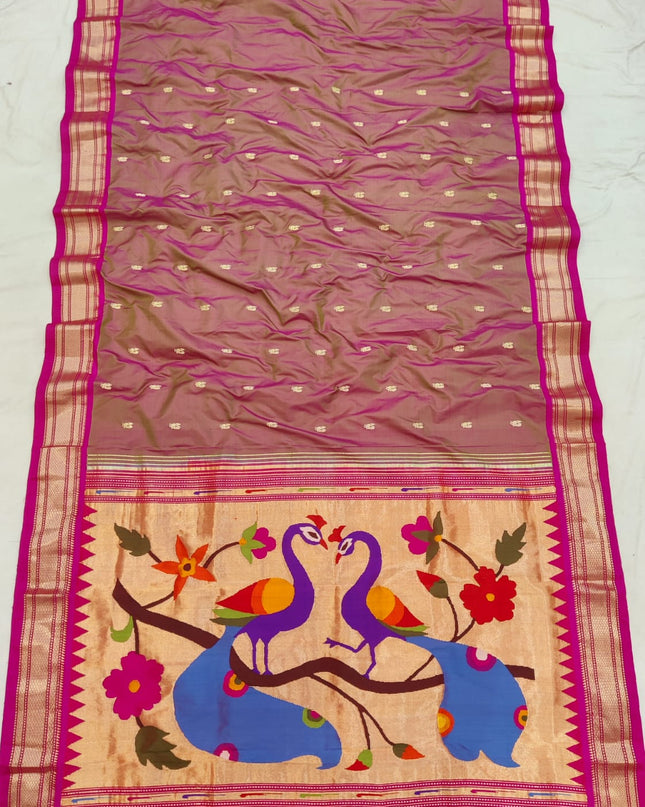 Premium Luxury Bridal Pure Silk Handloom Paithani Saree with Golden Zari and Fancy Pallu