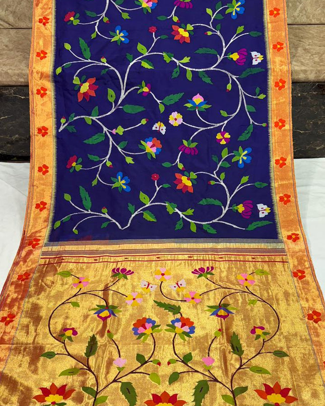 Premium Bridal Pure Silk Brocade Paithani Saree with Golden Zari