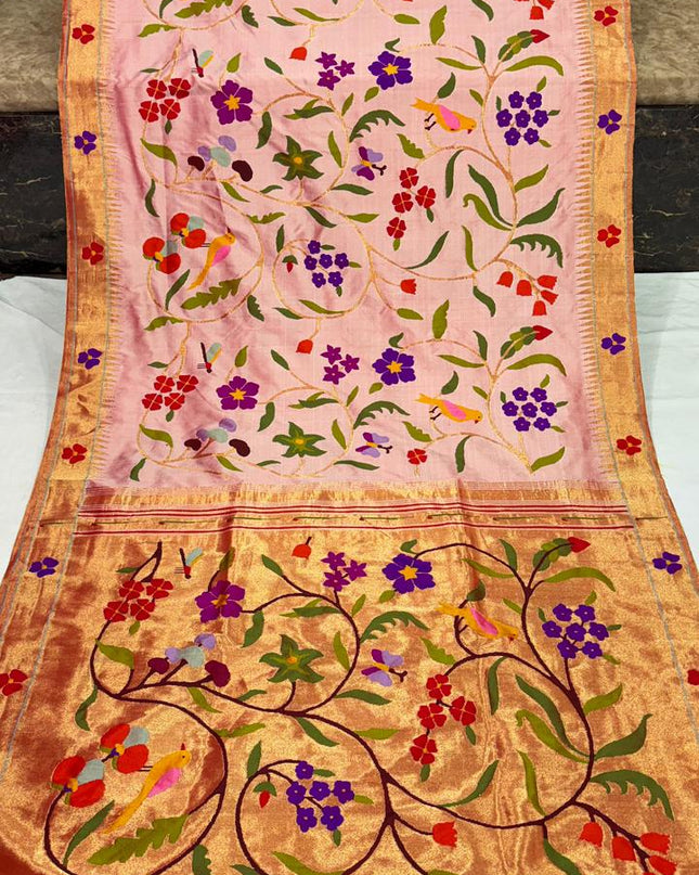 Premium Bridal Pure Silk Brocade Paithani Saree with Golden Zari
