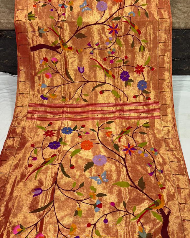 Premium Bridal Pure Silk Brocade Paithani Saree with Golden Zari