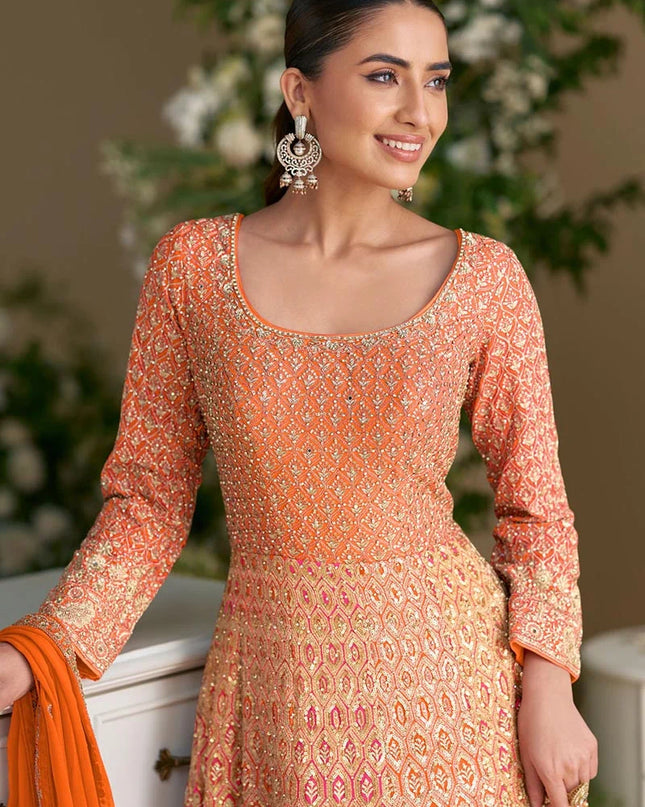 Designer Heavy Georgette Embroidered Sequins Gown With Dupatta