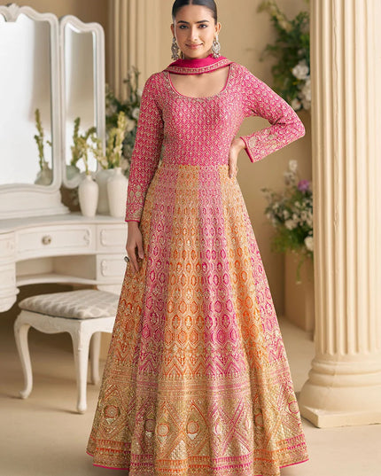 Designer Heavy Georgette Embroidered Sequins Gown With Dupatta