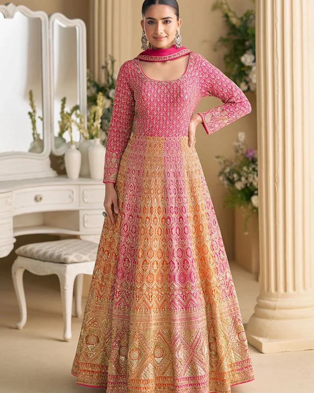 Designer Heavy Georgette Embroidered Sequins Gown With Dupatta