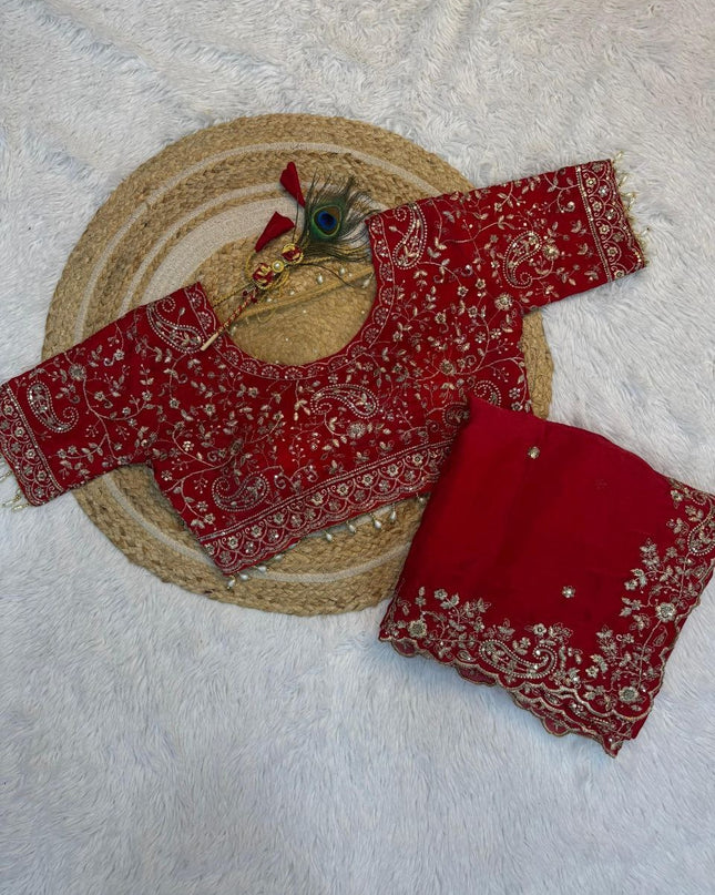 Premium Pure Space Silk Saree With Zari Sequence Mango Design Embrodairy Work