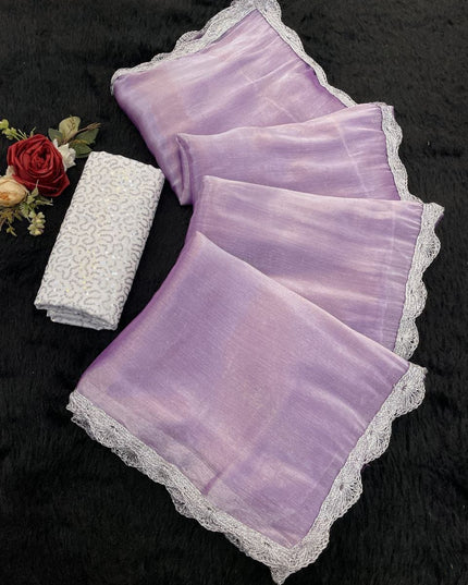 Jimmy Choo Saree with Premium Silver Lace Border & Sequins Embroidered Blouse Piece