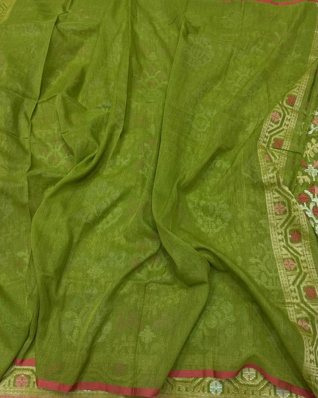 Premium Green Pure Muslin Cotton Jamdani Saree with Timeless Design