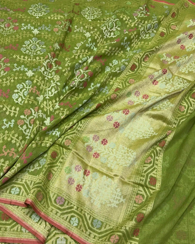 Premium Green Pure Muslin Cotton Jamdani Saree with Timeless Design
