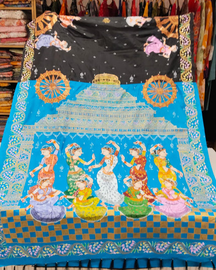 Konark Temple Pattachitra Mulberry Silk Saree | Hand-Painted Art