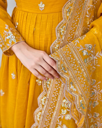 Heavy Crunchy Silk Anarkali Set with Sequin Embroidery | Ready to Wear