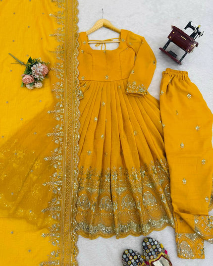 Heavy Crunchy Silk Anarkali Set with Sequin Embroidery | Ready to Wear