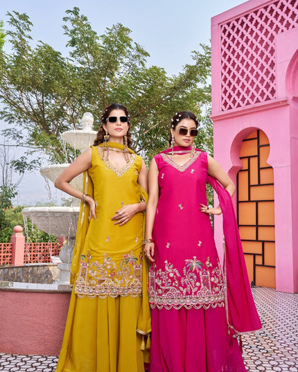 Pure Star Georgette Kurti Palazzo Set with Moti Beads & Sequin Embroidery | Designer