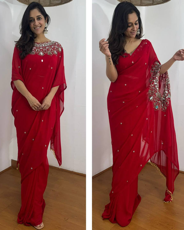 Exclusive Hand Worked Drape Saree with Stitched Blouse