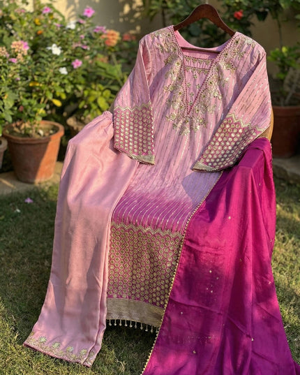 Embroidered Chinon Suit Set with Sequence Work - 3 Piece