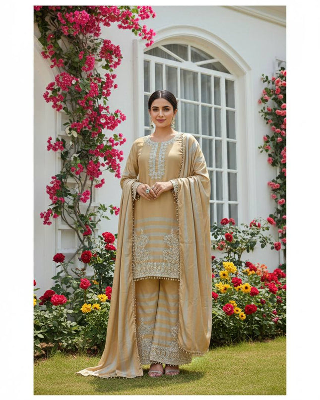 Ready to Wear Embroidered Chinon Silk Suit Set - Digital Print