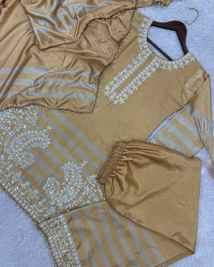 Ready to Wear Embroidered Chinon Silk Suit Set - Digital Print