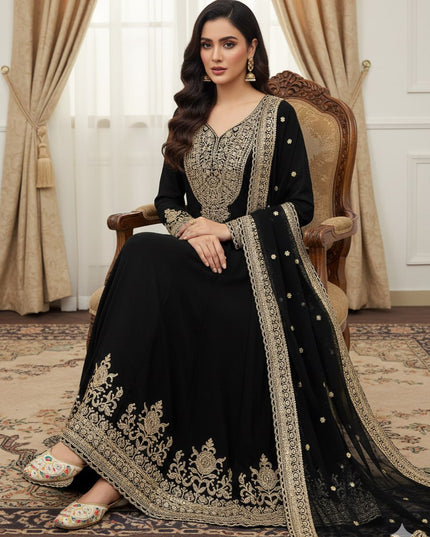 Blooming Faux Georgette Heavy Embroidered Gown with Dupatta