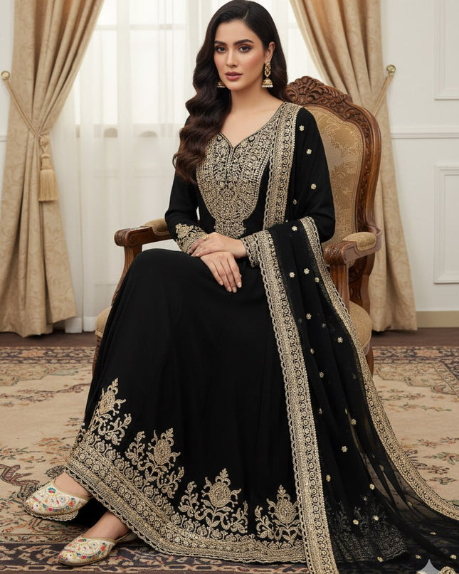 Blooming Faux Georgette Heavy Embroidered Gown with Dupatta
