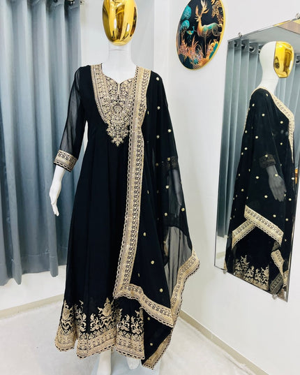 Blooming Faux Georgette Heavy Embroidered Gown with Dupatta