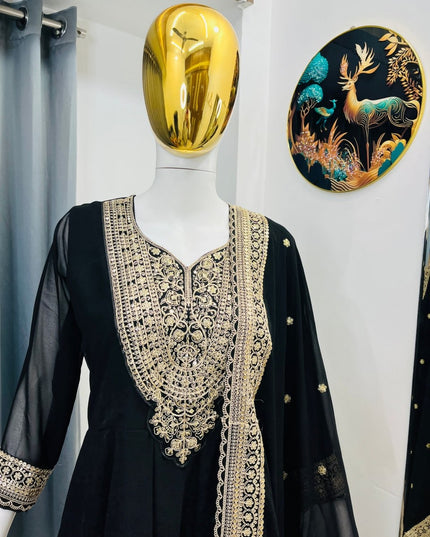 Blooming Faux Georgette Heavy Embroidered Gown with Dupatta