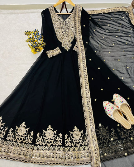 Blooming Faux Georgette Heavy Embroidered Gown with Dupatta