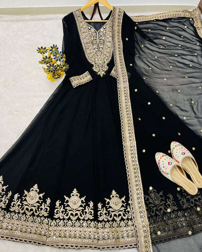 Blooming Faux Georgette Heavy Embroidered Gown with Dupatta