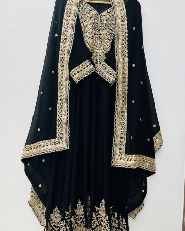 Blooming Faux Georgette Heavy Embroidered Gown with Dupatta