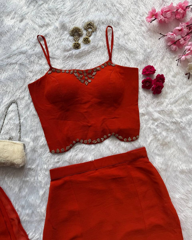 Georgette Lehenga Set with Diamond Work - Fully Stitched