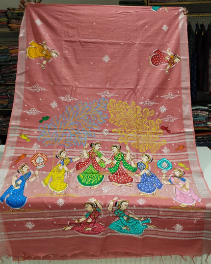 Raja Doli Hand-Painted Pattachitra Linen Cotton Saree