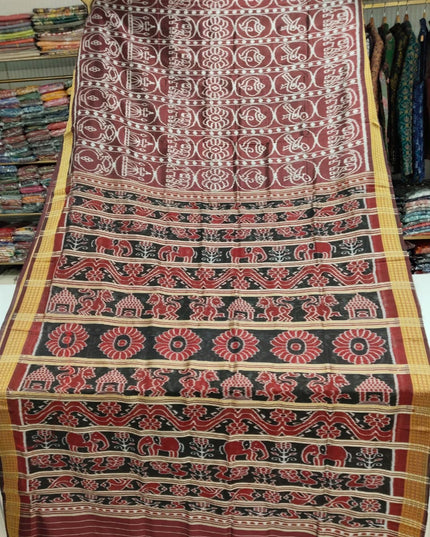 Coffee Odisha Ikat Sambalpuri Silk Saree