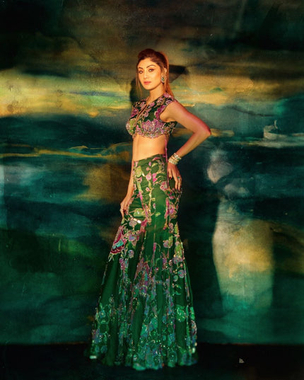 Premium Taby Silk Printed Sequins Palazzo Set with Blouse and Dupatta