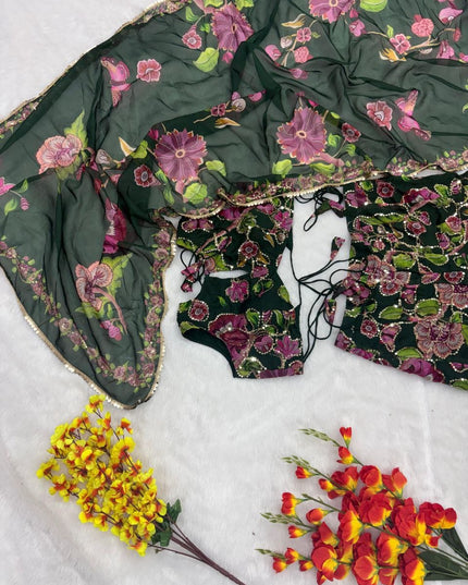 Premium Taby Silk Printed Sequins Palazzo Set with Blouse and Dupatta