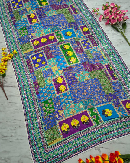 Premium Chinon Silk Printed Saree with Mirror Work