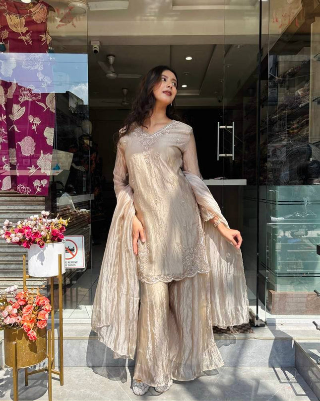 Designer Heavy Tissue Silk Special Party Wear 3 Piece Suit