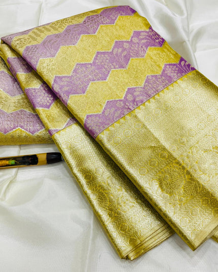 Kanchipuram Handloom Pure Silk Unique Tissue 3 Card Bridal Silk Mark Certified Saree