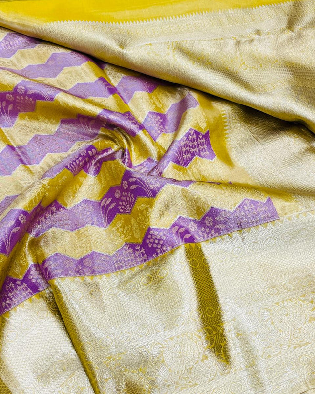 Kanchipuram Handloom Pure Silk Unique Tissue 3 Card Bridal Silk Mark Certified Saree