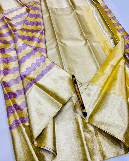 Kanchipuram Handloom Pure Silk Unique Tissue 3 Card Bridal Silk Mark Certified Saree