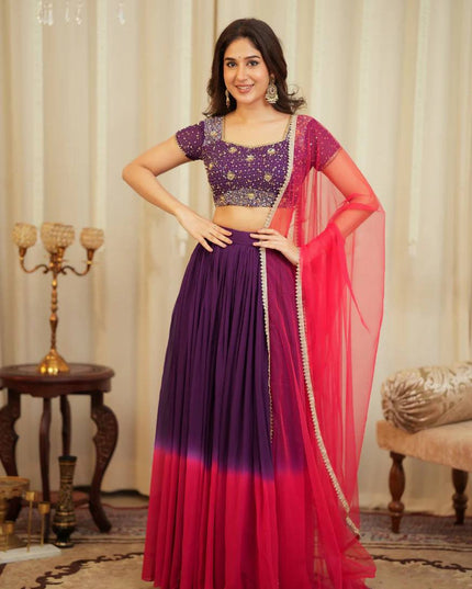 Shaded Georgette Lehenga Set with Sequins and Zari Work