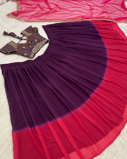 Shaded Georgette Lehenga Set with Sequins and Zari Work