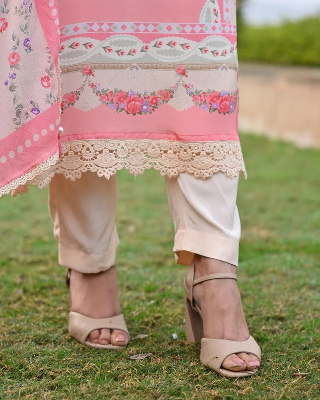 Embroidered Chanderi Suit Set - Viscose Top with Chanderi Dupatta