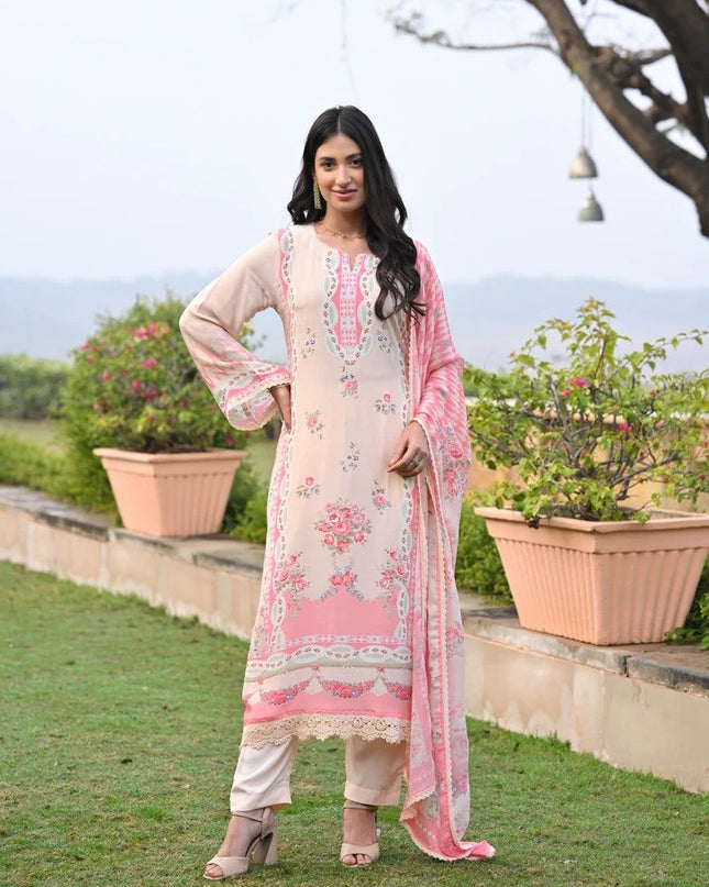 Embroidered Chanderi Suit Set - Viscose Top with Chanderi Dupatta